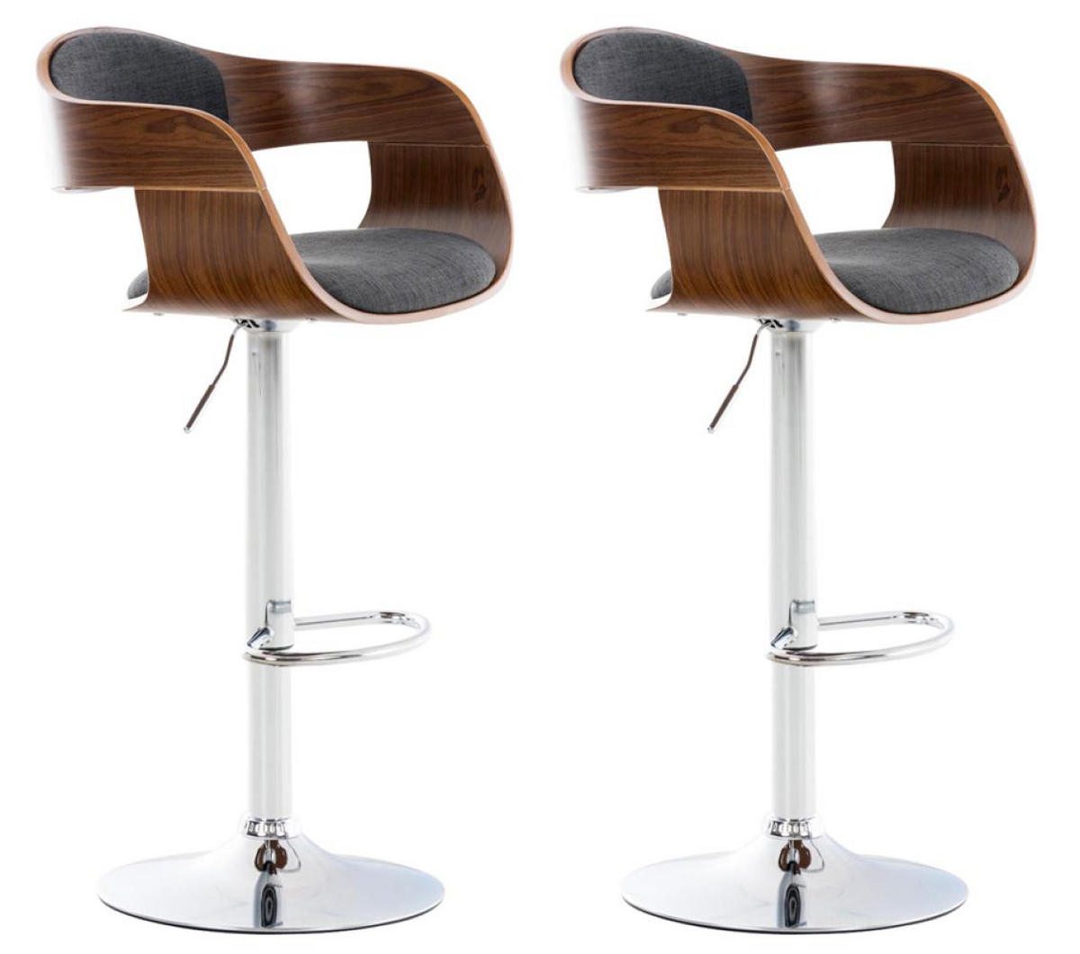 BARHOCKER 2er Set Stoff walnuss/dunkelgrau - Chromfarben/Dunkelgrau, Textil/Metall (50/88/48cm) - CLP