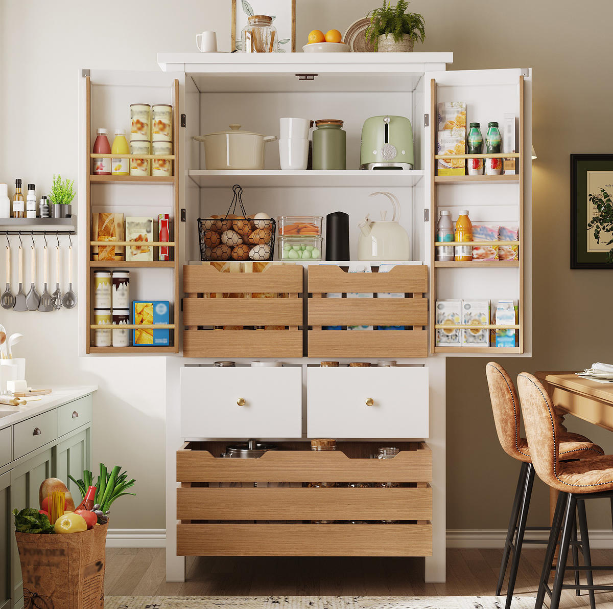KÜCHENSCHRANK mit 5 Schubladen 80x40x140 cm MDF Weiß - Weiß, Holzwerkstoff (40/140/80cm) - Meubliv