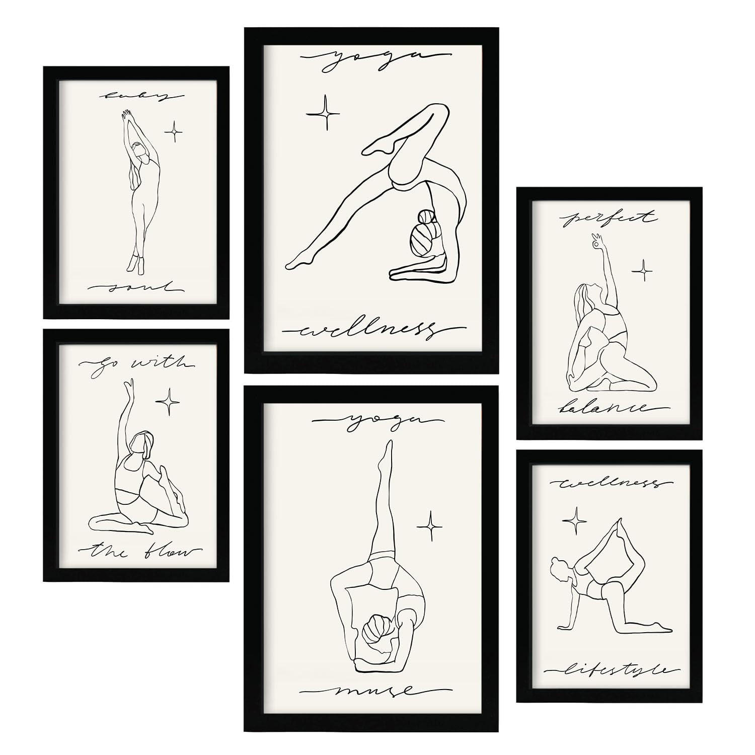 POSTER Set Mit 6 Yoga Musen 3 A3 & A4 Schwarzer Rahmen - Schwarz, Papier (29/3cm) - Nacnic