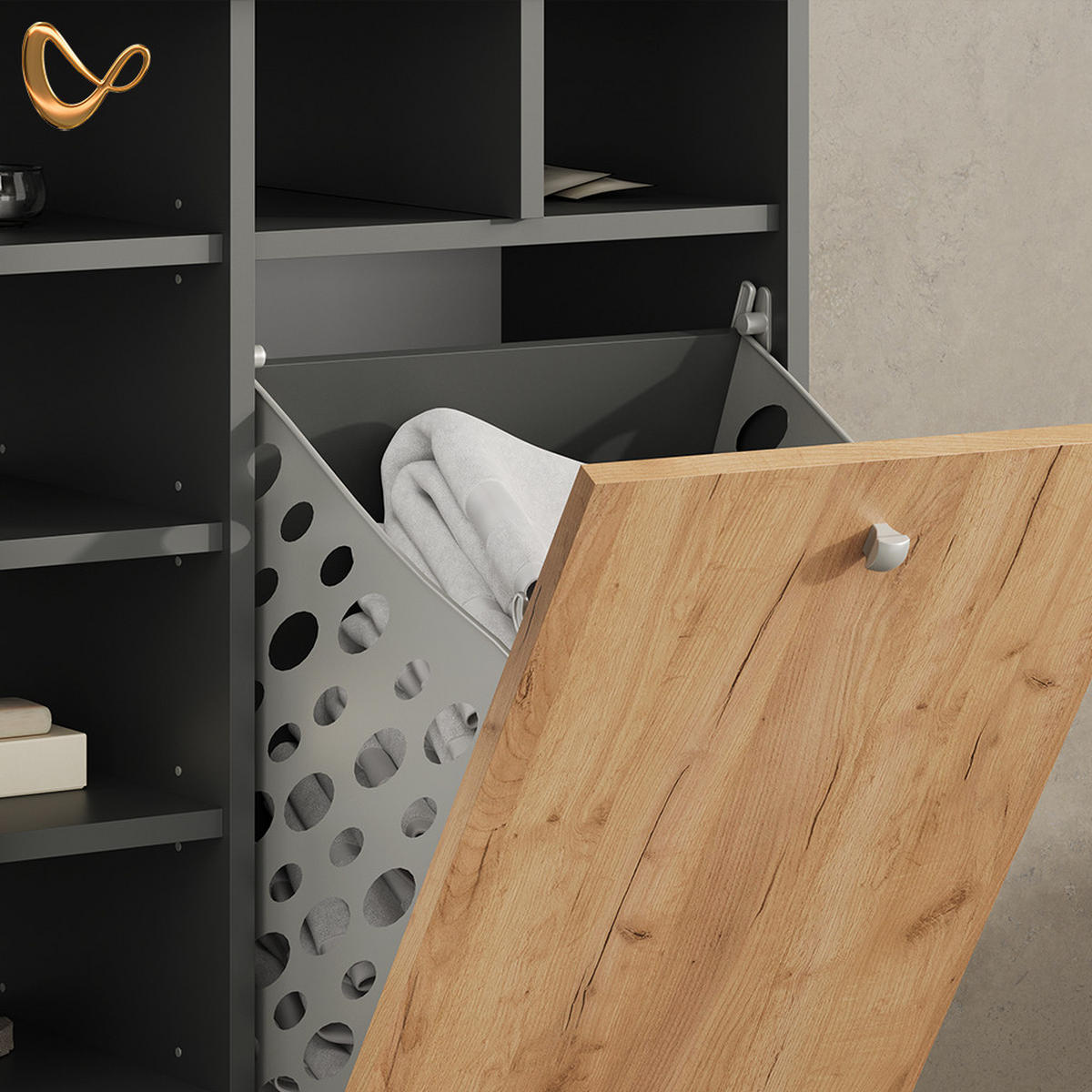 BADSCHRANK Fucino Anthrazit/Goldkraft Eiche 78.4 x 91.6 cm - Honigeiche/Anthrazit, Holzwerkstoff (78.4/91.6/34cm) - Livinity®