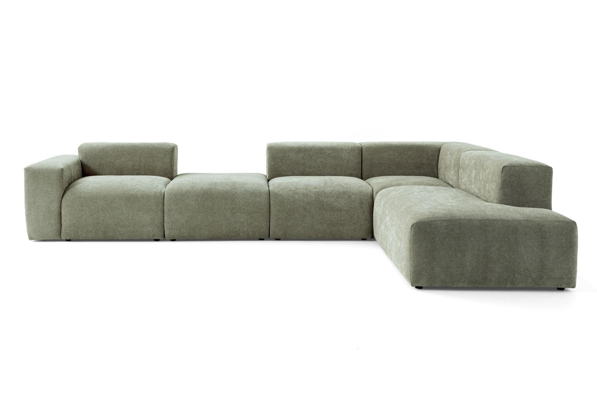 5-SITZER modulares Ecksofa HEAVEN SET 5 Rechts, Breite 380 cm Webstoff Grün - Schwarz/Grün, Holz/Kunststoff (245/380cm) - Muffo