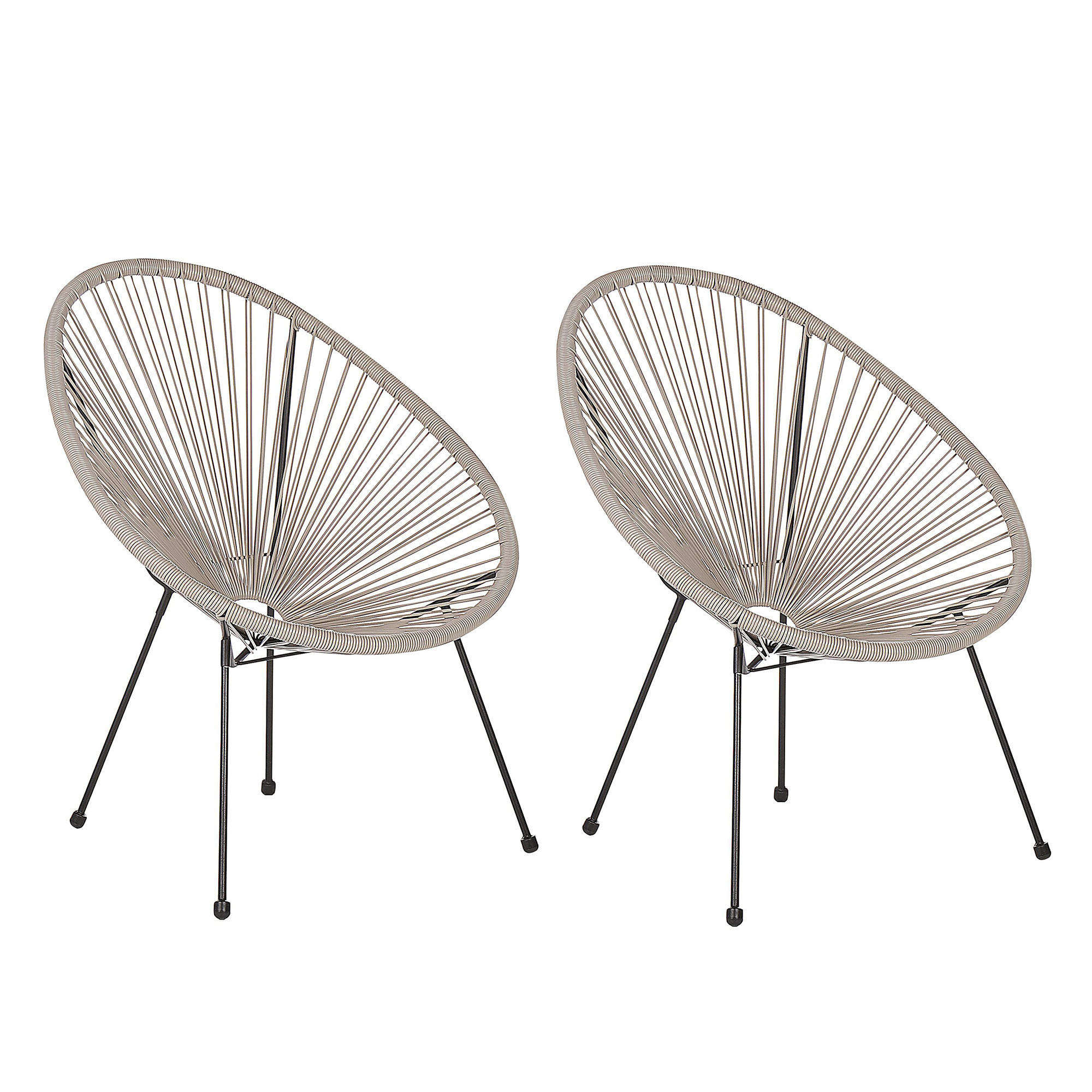 RATTANSTUHL 2er-SET Kunststoff hellgrau 70 cm Acapulco II - Hellgrau/Schwarz, Kunststoff (70/87/90cm) - Beliani