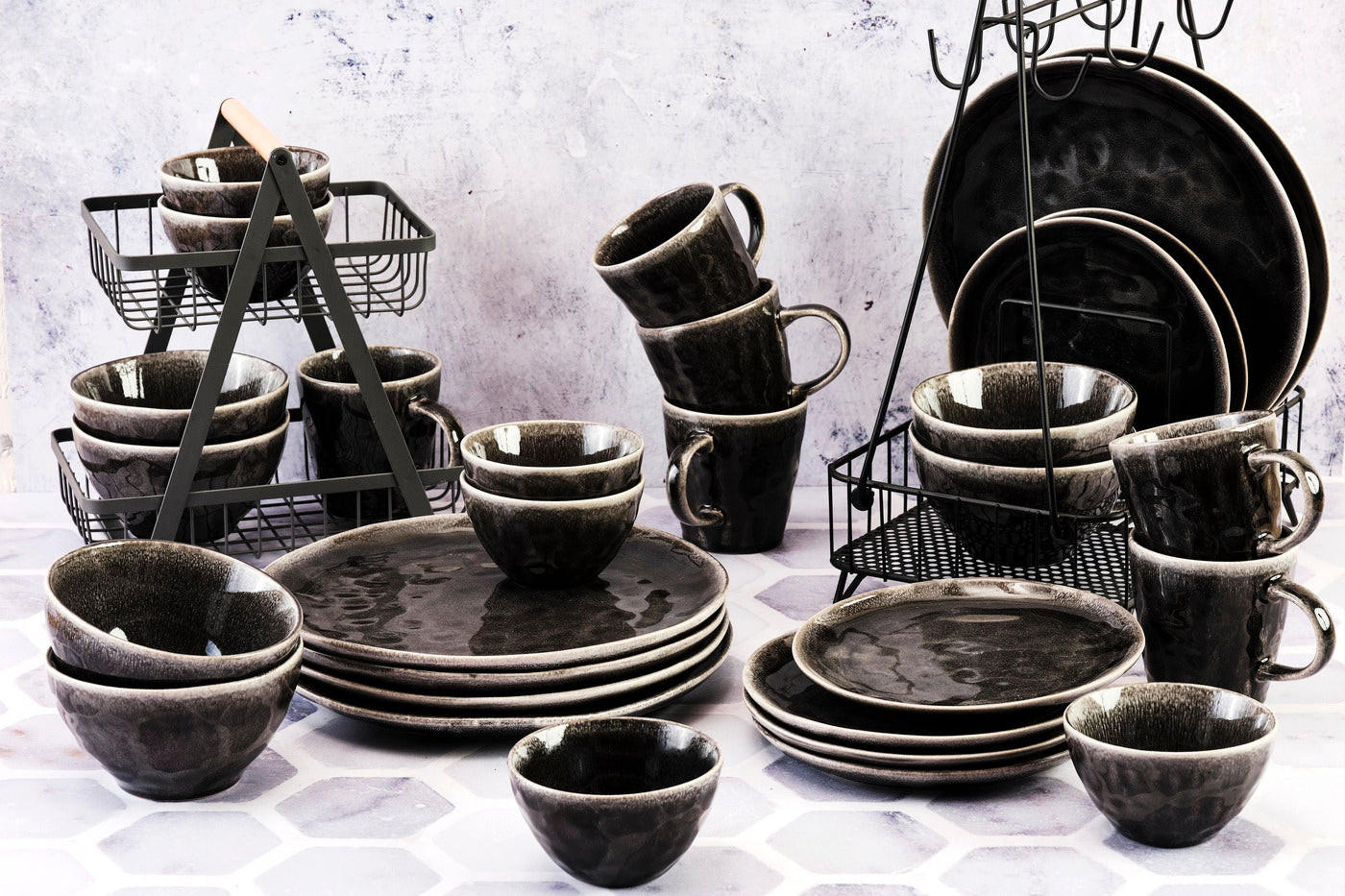 KOMPLETTSERVICE Moon - 30er-Set -Tintenfarben - Schwarz, Keramik (1/1/1cm) - Björn