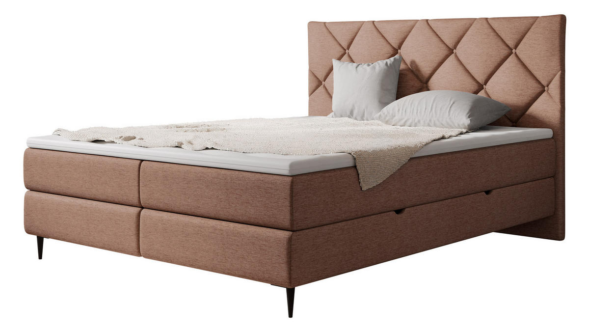 BOXBETT Letra - Hellrosa/Schwarz, Holz/Textil (160/200cm) - MIRJAN24