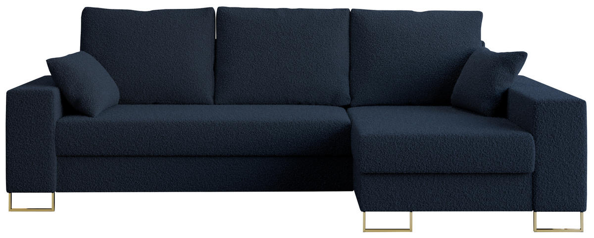 ECKSOFA Dorian Boucle Dunkelblau - Goldfarben/Dunkelblau, Textil/Metall (242/138cm) - MKS