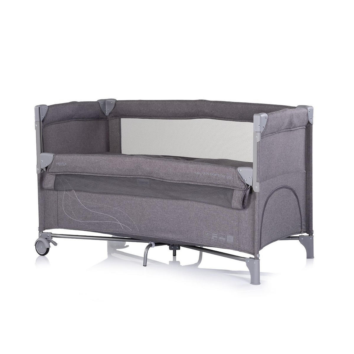 BABYREISEBETT Relax Leinen schwarz grau 2 Ebenen, Räder, als Beistellbett nutzbar, faltbar, Tragetasche - Schwarz, Metall (60/120cm) - Chipolino