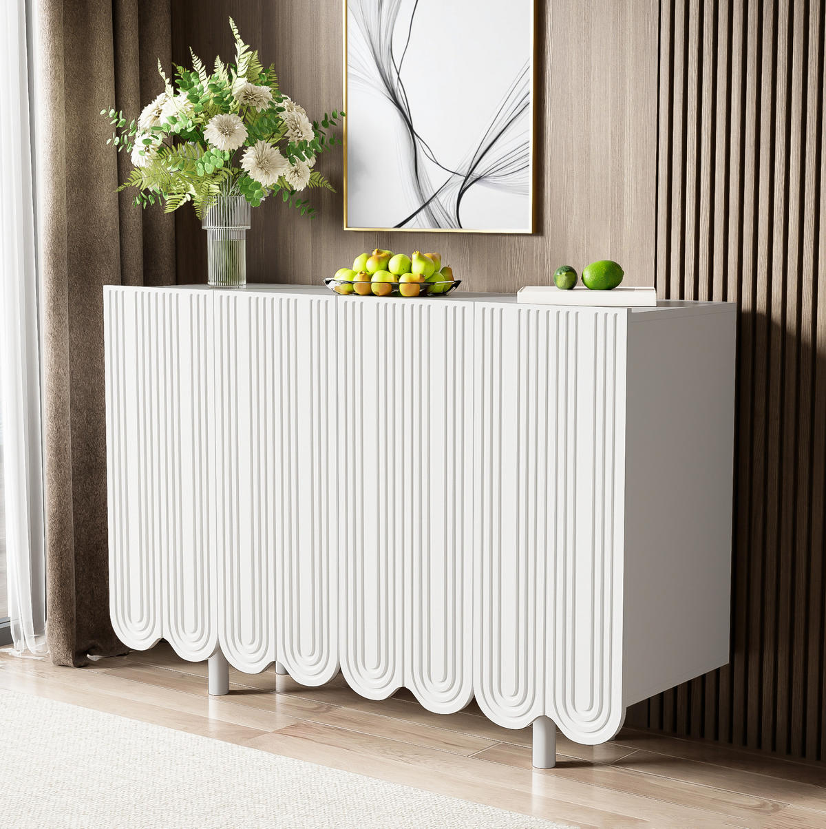 SIDEBOARD 120/37.5/80.8 cm Weiß aus MDF mit Dämpfungsscharnieren - Weiß, Holzwerkstoff (37.5/80.8/120cm) - OKMYHOME