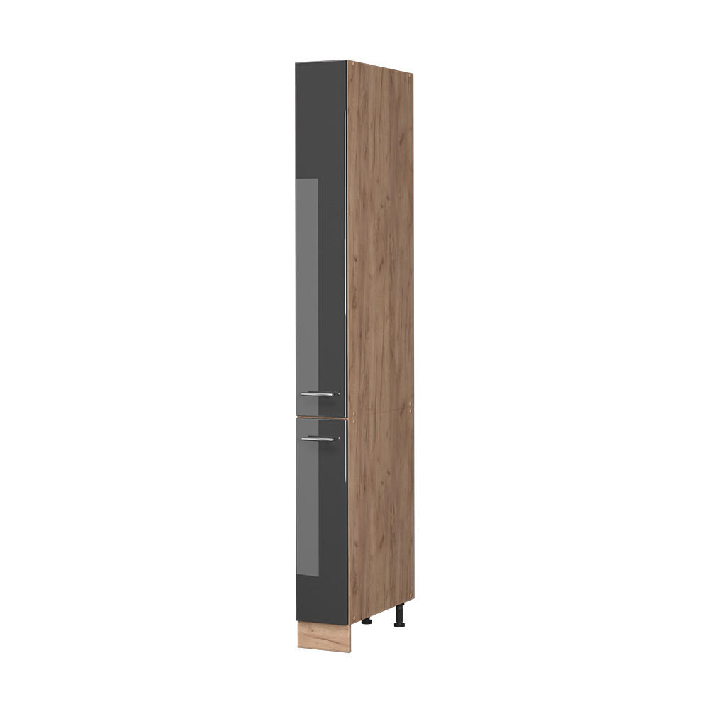 APOTHEKERSCHRANK Fame-Line, Anthrazit Hochglanz/Goldkraft Eiche, 20 cm - Honigeiche/Schwarz Hochglanz, Holzwerkstoff (20/206.8/58cm) - Vicco
