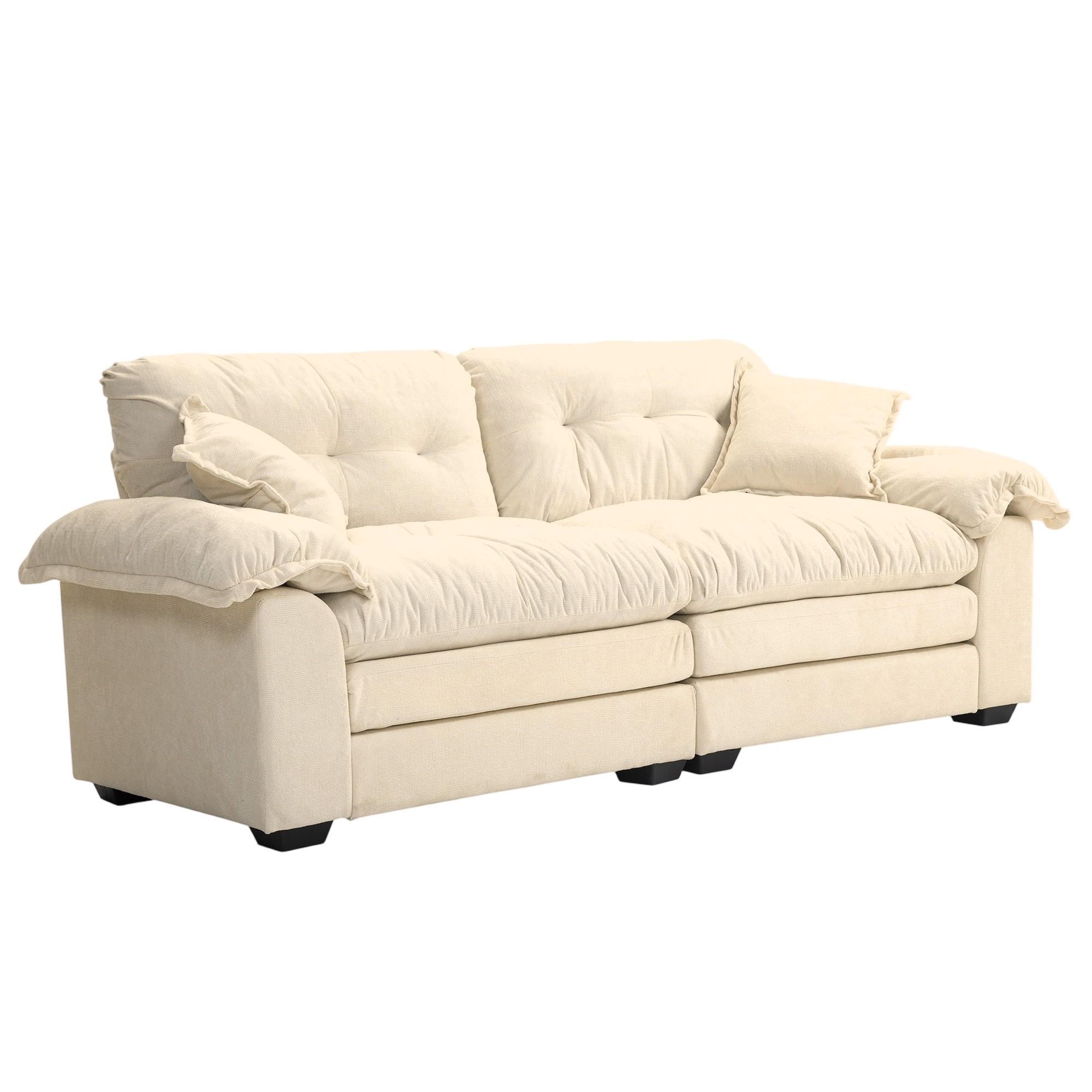 SOFA mit tiefem Sitz 214 x 89 x 93 cm Chenille Beige 2-Sitzer - Beige, Kunststoff (214/93/89cm) - Meubliv