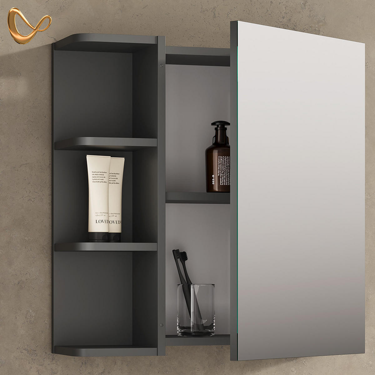 SPIEGELSCHRANK Fucino Anthrazit 62 x 64 cm - Anthrazit, Holzwerkstoff (62/64/20.8cm) - Livinity®