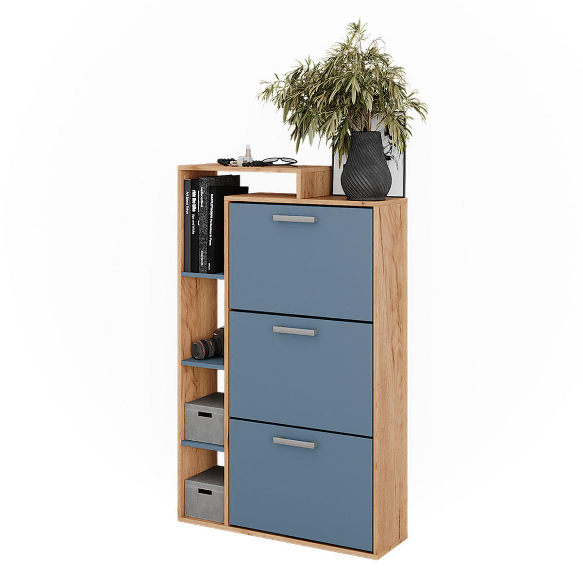 SCHUHKIPPER Orlando Goldkraft Eiche/Blau 80 x 128.3 cm mit 3 Fächern - Eiche Wotan, Holzwerkstoff (80/128.3/24.2cm) - Vicco