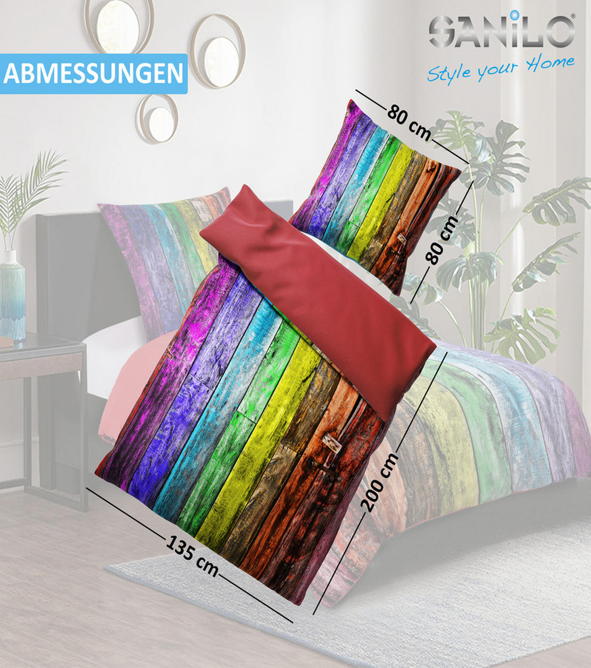 BETTWÄSCHE 2-teilig Rainbow - Multicolor, Naturmaterialien (135/200cm) - Sanilo