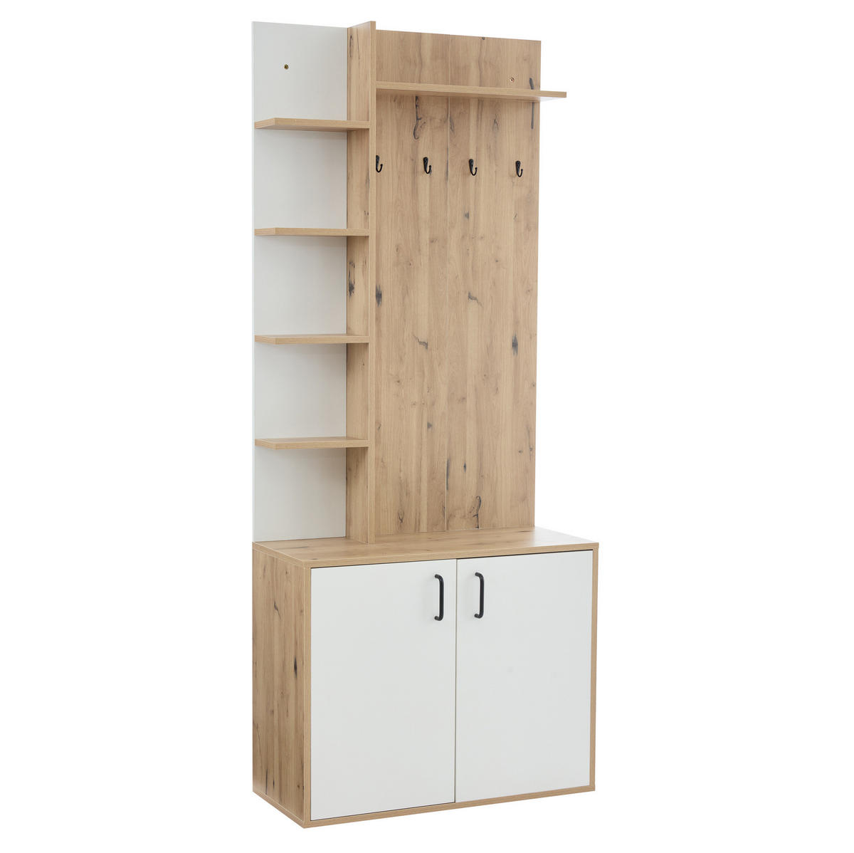 GARDEROBENREGAL 75/33/180 cm aus Holzwerkstoff mit 6 offenen Fächern und Schrank Natur/Weiß - Naturfarben, Holzwerkstoff (75/180/33cm) - Modenvie
