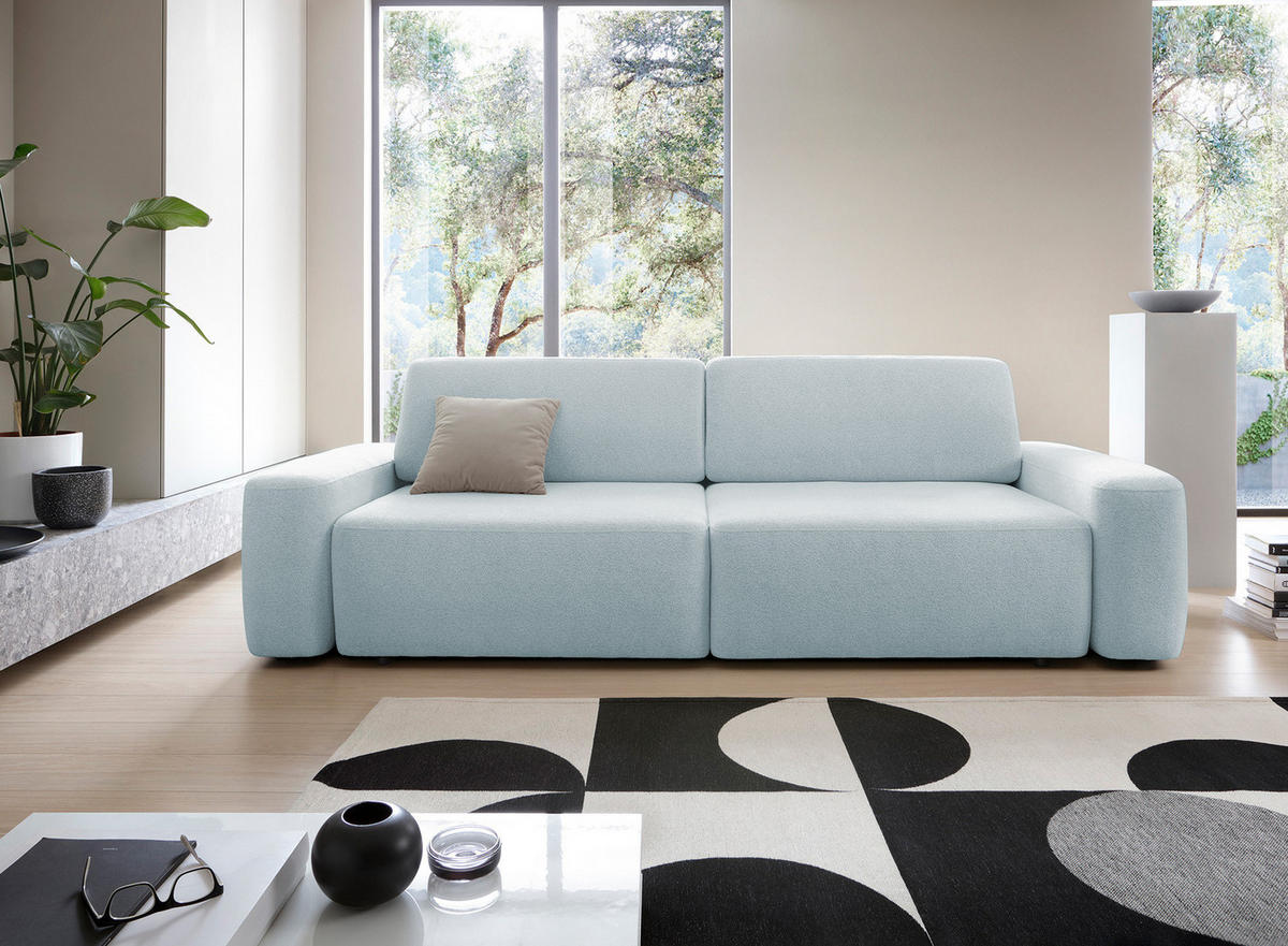 SOFA 4-Sitzer freistehend, Bettzeugcontainer, Polsterung aus PUR-Schaum, Stoff Raven, Schlaffunktion: 120x200 cm, Größe: 257x82x105 cm, Taube - Hellblau, Holz/Textil (257/82/105cm) - DomoHome