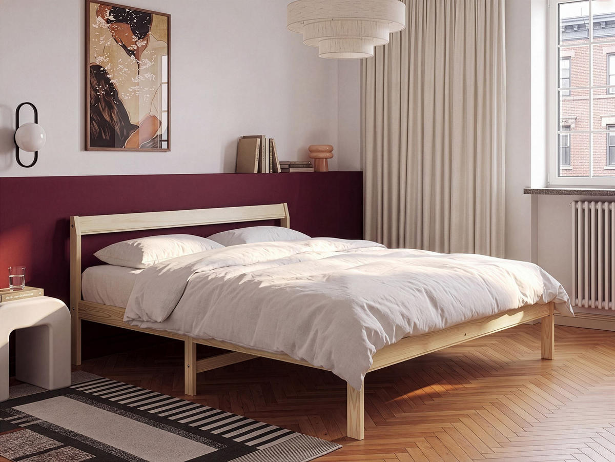 BETT mit Lattenrost 160/200 Kiefernholz Hellbraun Madone - Hellbraun/Braun, Holz (160/200cm) - Beliani