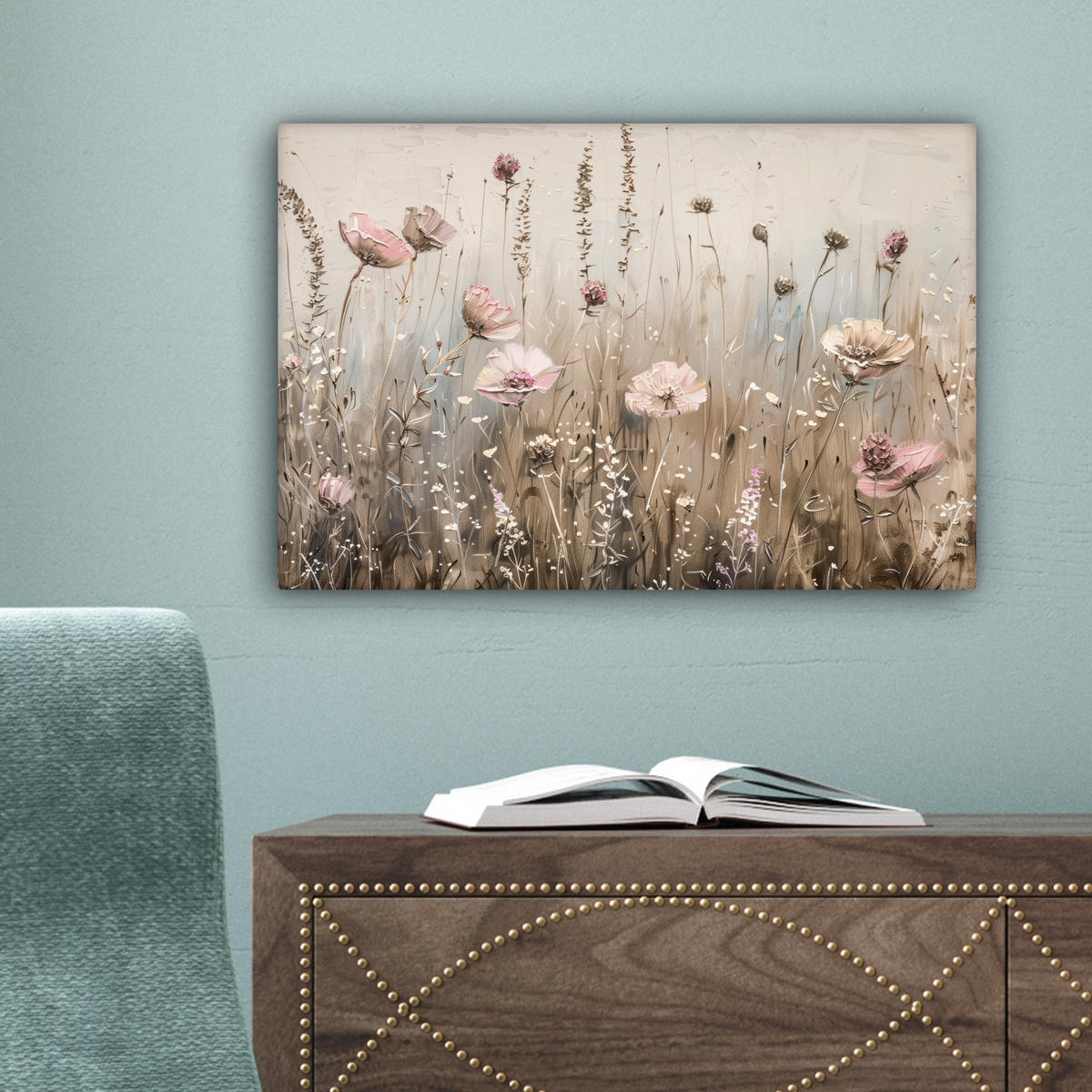 LEINWANDBILD Blumen - Rosa - Modern - Beige 30x20 cm - Beige, Textil (30/20cm) - MuchoWow