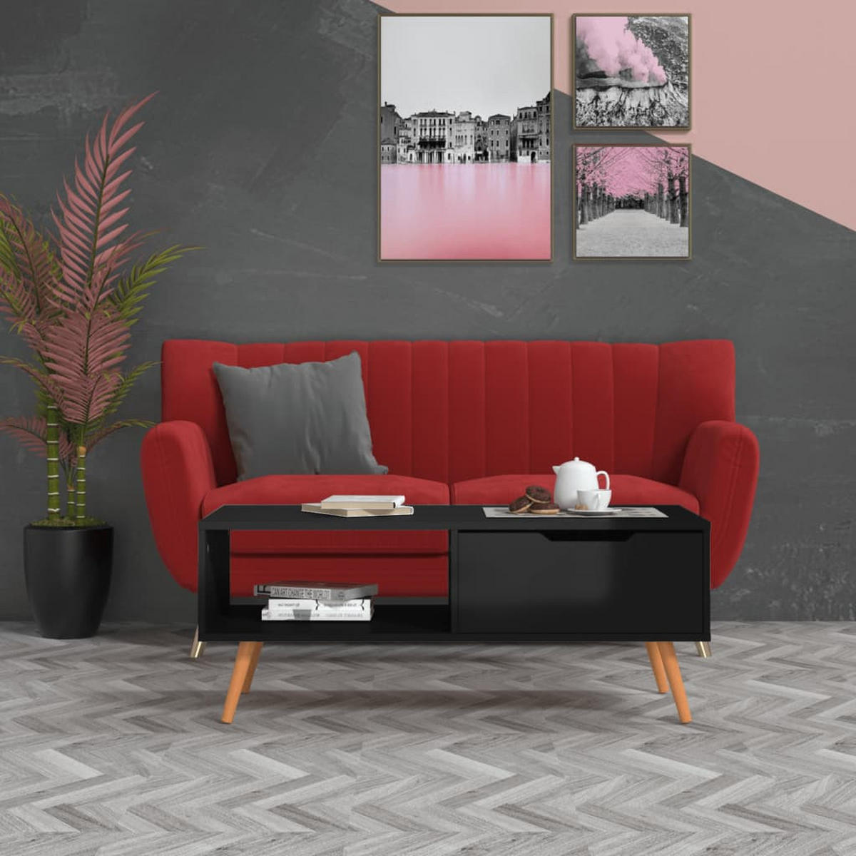 COUCHTISCH Hochglanz-Schwarz 100x49,5x43 cm Holzwerkstoff - Schwarz, Holzwerkstoff (49.5/100/43cm) - furnicato