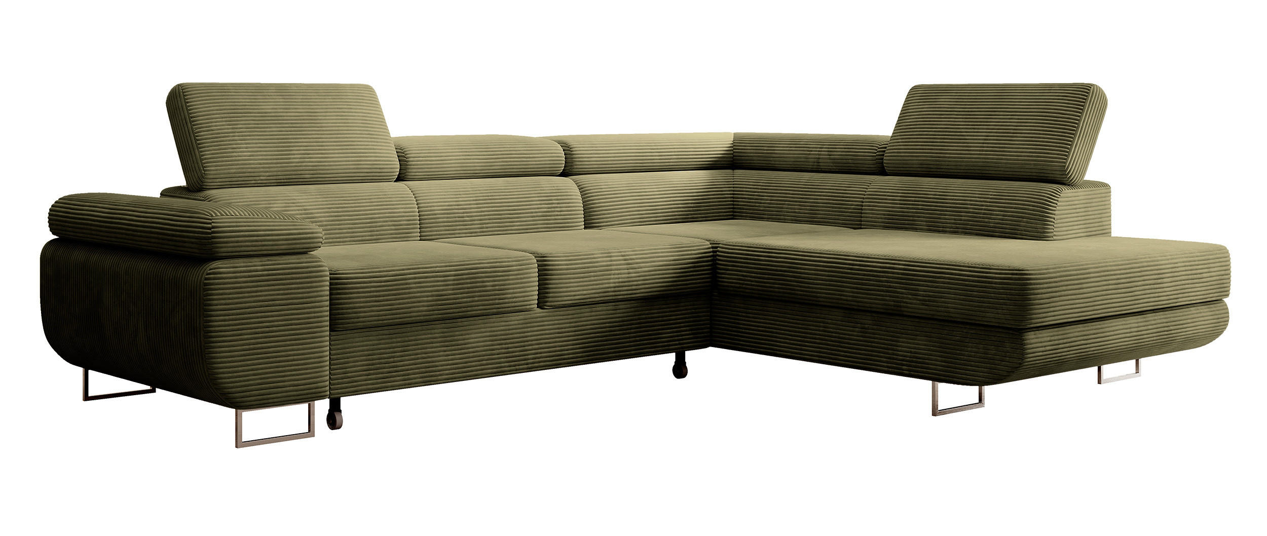 ECKSOFA Stevil Olivgrün Cordbezug - Silberfarben/Olivgrün, Textil/Metall (275/203cm) - Selsey