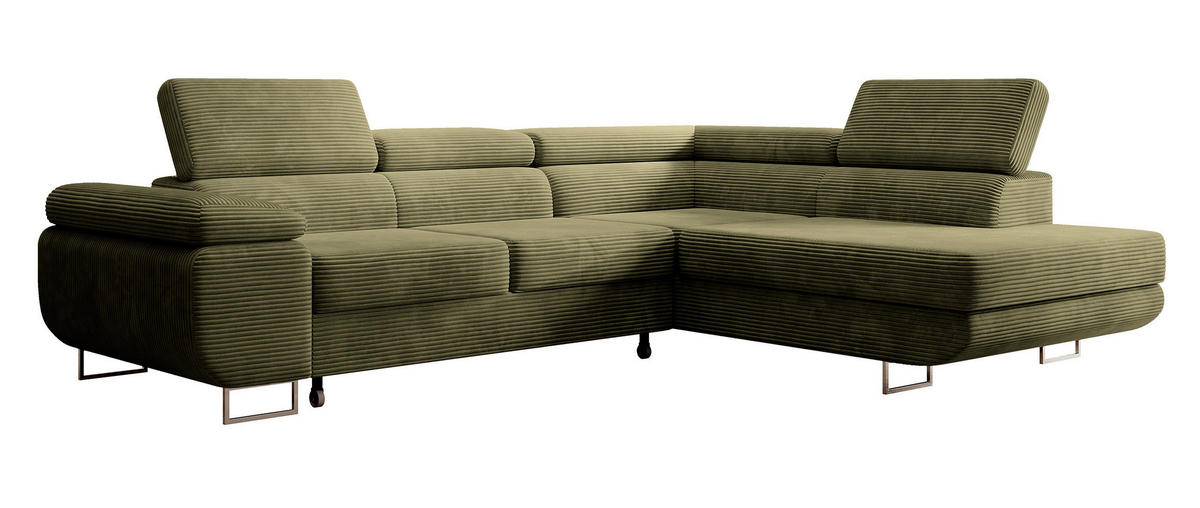 ECKSOFA Stevil Olivgrün Cordbezug - Silberfarben/Olivgrün, Textil/Metall (275/203cm) - Selsey