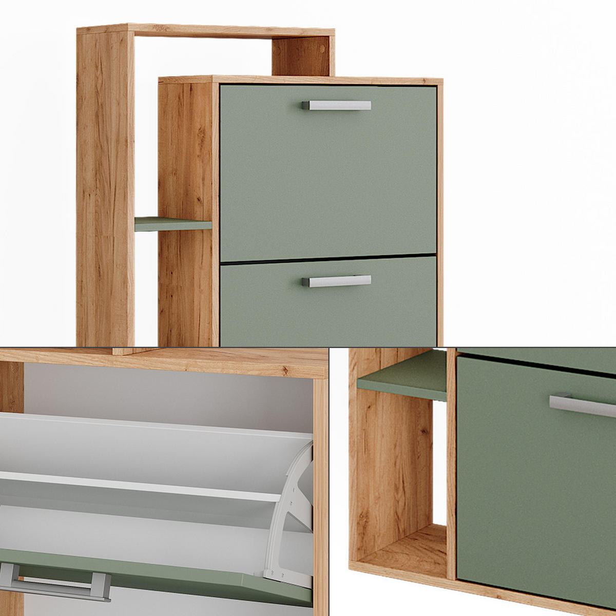 SCHUHKIPPER Orlando Goldkraft Eiche/Grün 80 x 166.1 cm mit 4 Fächern - Eichefarben/Grün, Holzwerkstoff (80/166.1/24.2cm) - Vicco