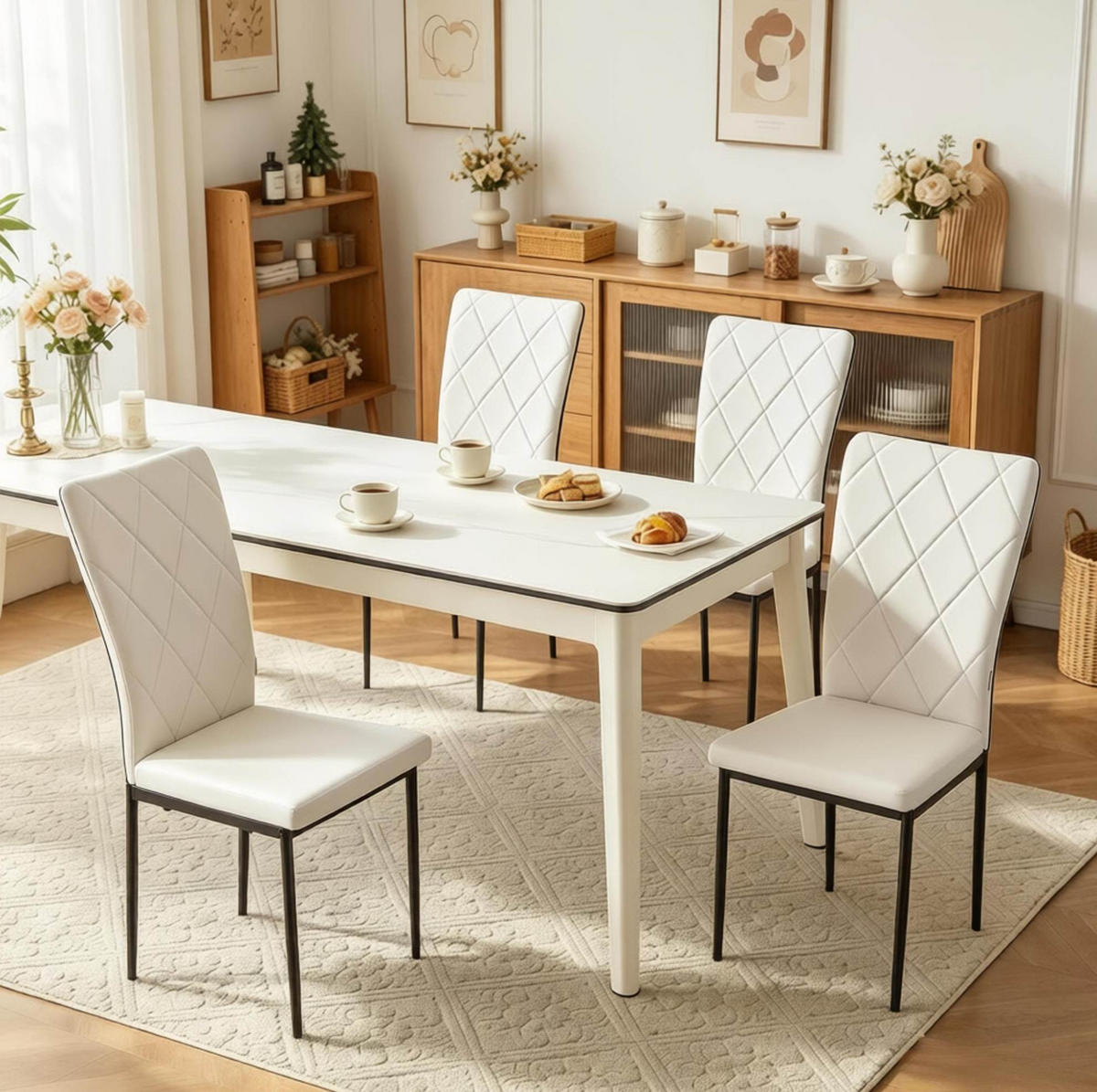 ESSSTUHL 4er-Set mit hoher Rückenlehne Schwarz/Weiß 42 x 94,5 x 59 cm - Schwarz, Metall (42.5/94.5/40.2cm) - Meubliv