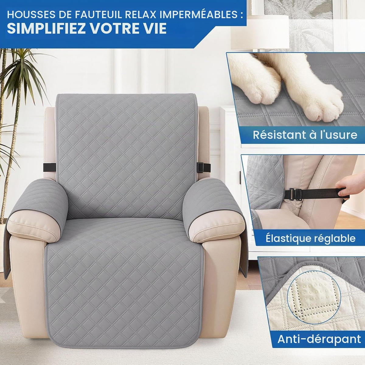 SESSELAUFLAGE – Einsitzer 200 x 203 cm – Hellgrau - Grau, Textil (200/59cm)