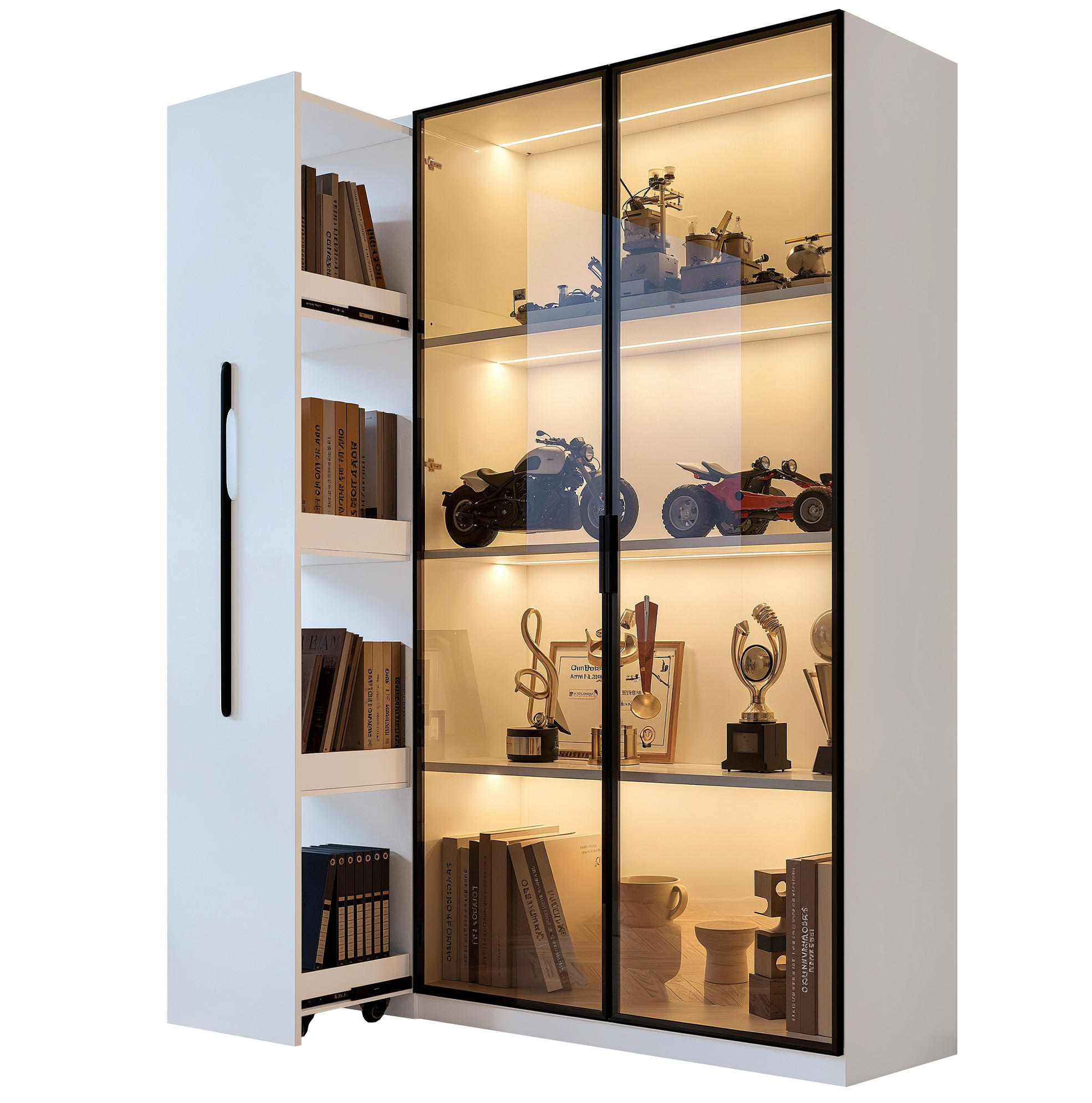 HIGHBOARD 110,5/35/160 cm in Weiß mit LED-Beleuchtung und Seitenauszug - Weiß, Holzwerkstoff (110.5/160/35cm) - Flora Grace