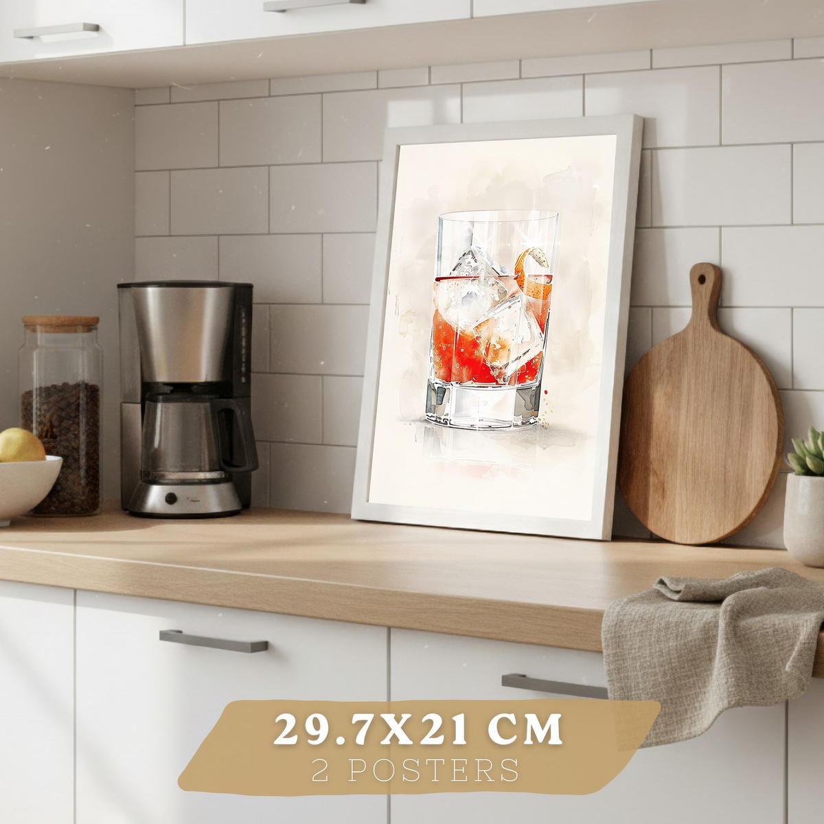 PLAKAT Sada 4 Negroni A4 Bílý rám - bílá, papír (29.7/1/21cm) - Nacnic