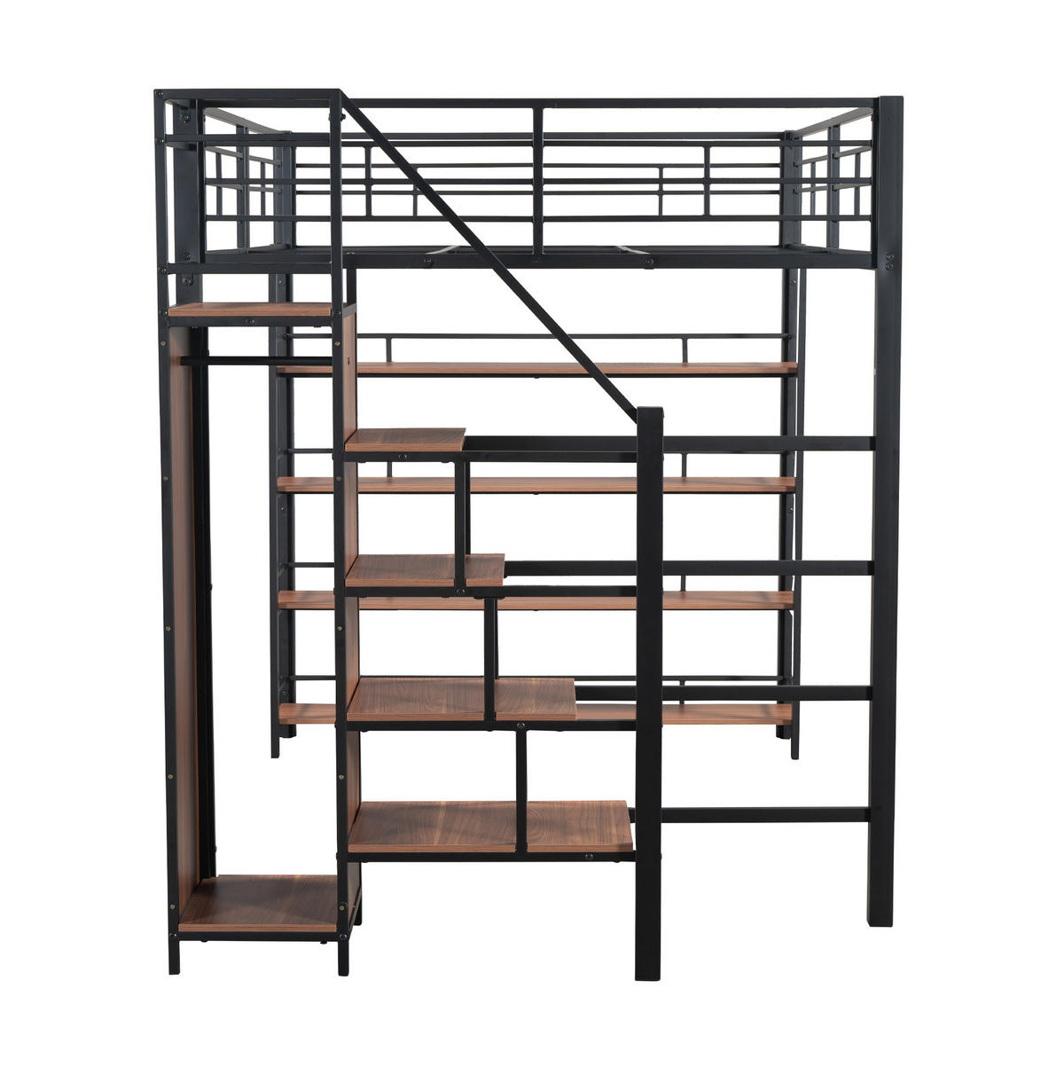 HOCHBETT 140/200 cm aus Metall mit Stauraumtreppe und Rausfallschutz - Schwarz, Metall (140/200cm) - BEAOK