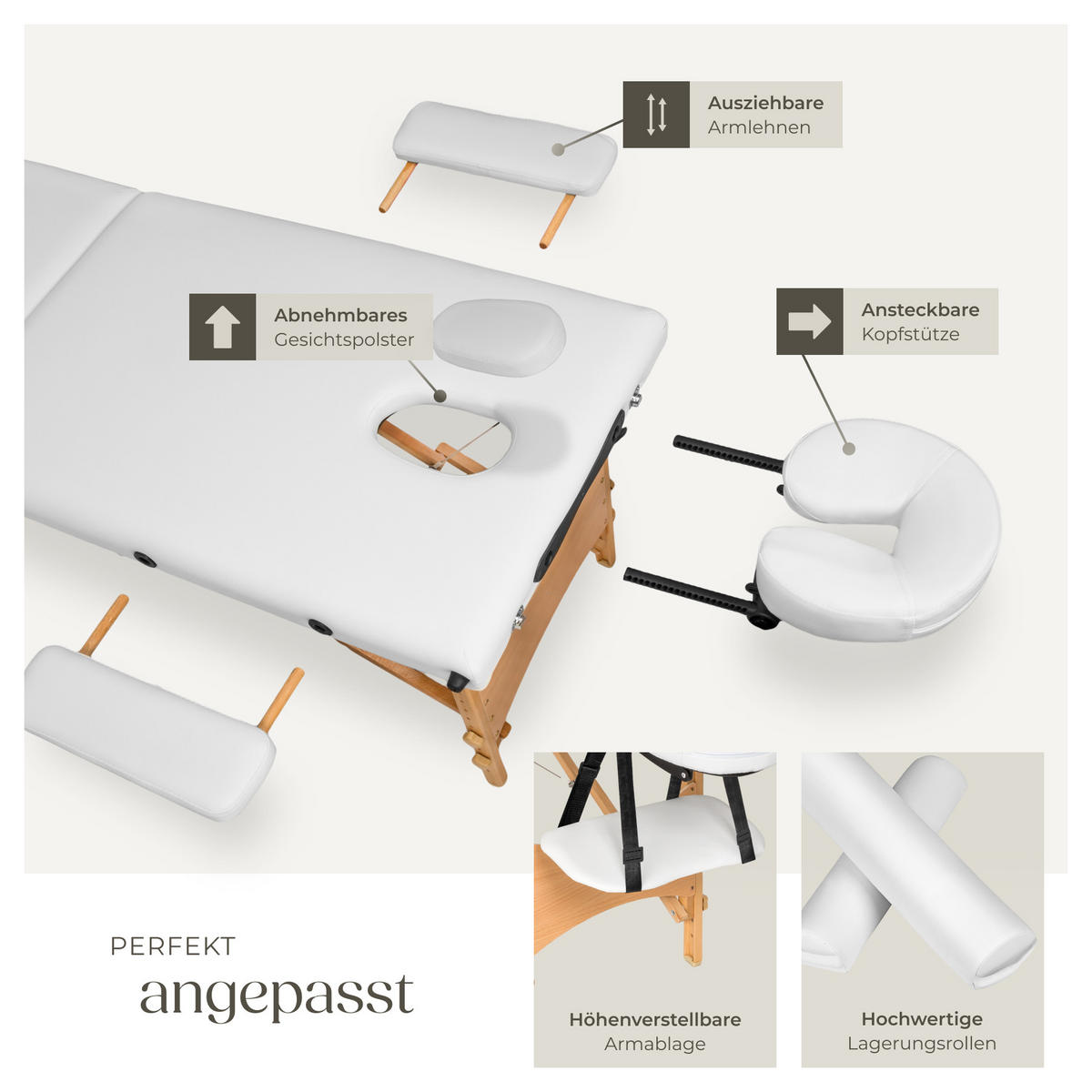 MASSAGELIEGE 2 Zonen Freddi,210 x 95 x 84 cm,weiß - Weiß, Holz (95/84/210cm) - tectake