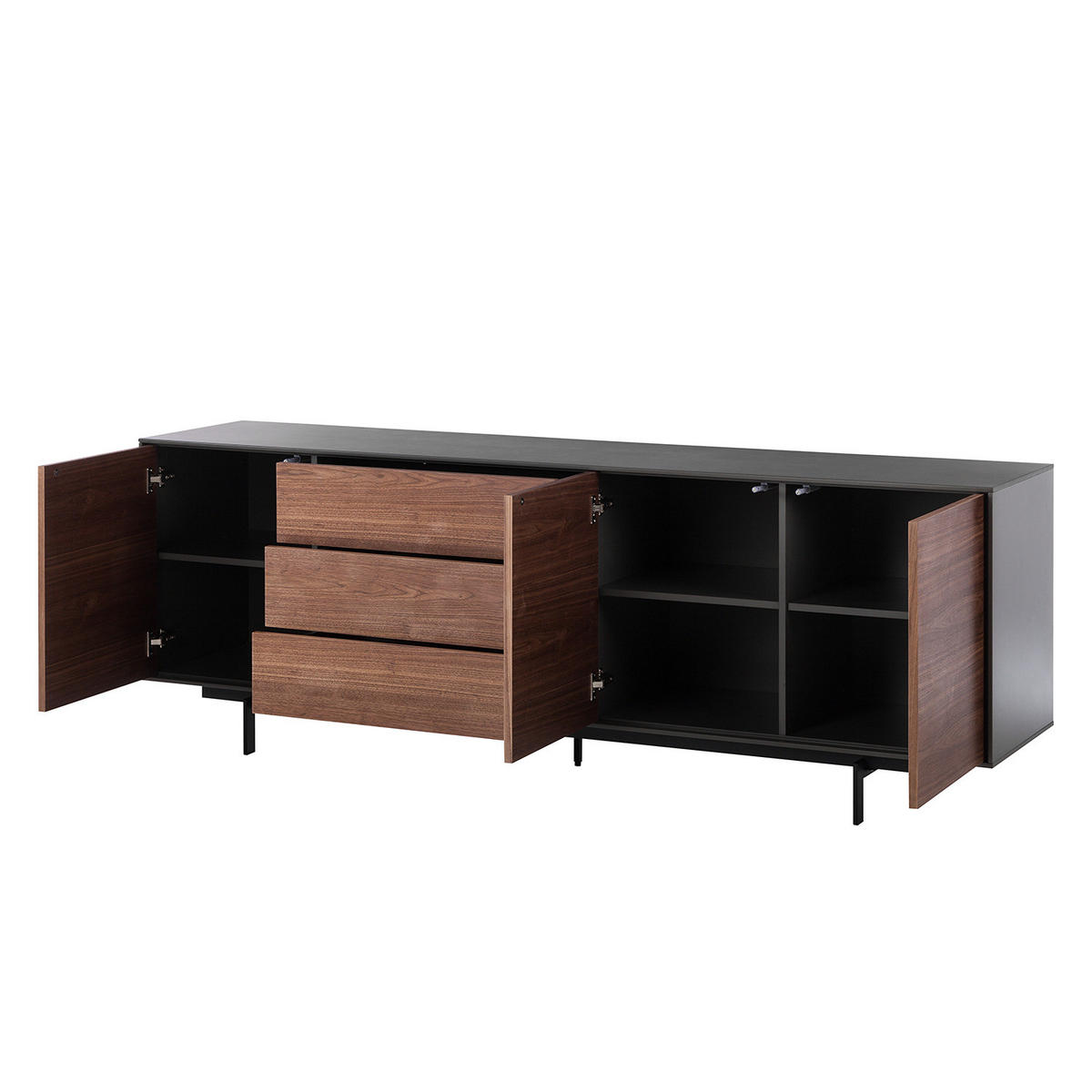 FURNIERTES SIDEBOARD - Dunkelgrau/Walnussfarben, Holzwerkstoff/Metall (208/72/45cm) - home24