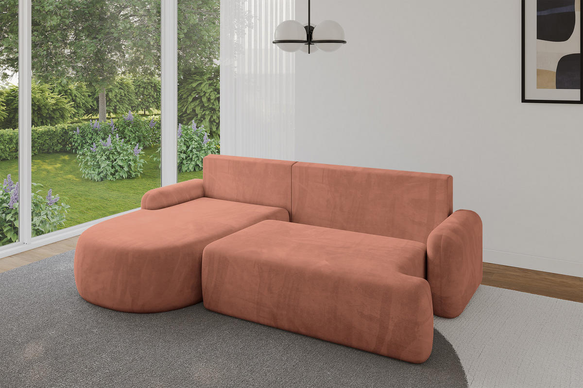 WOHNLANDSCHAFT mit Schlaffunktion und Bettkasten LIRA-L - 264x172x89 Apricot - Orange, Holzwerkstoff/Textil (264/172cm) - ALTDECOR
