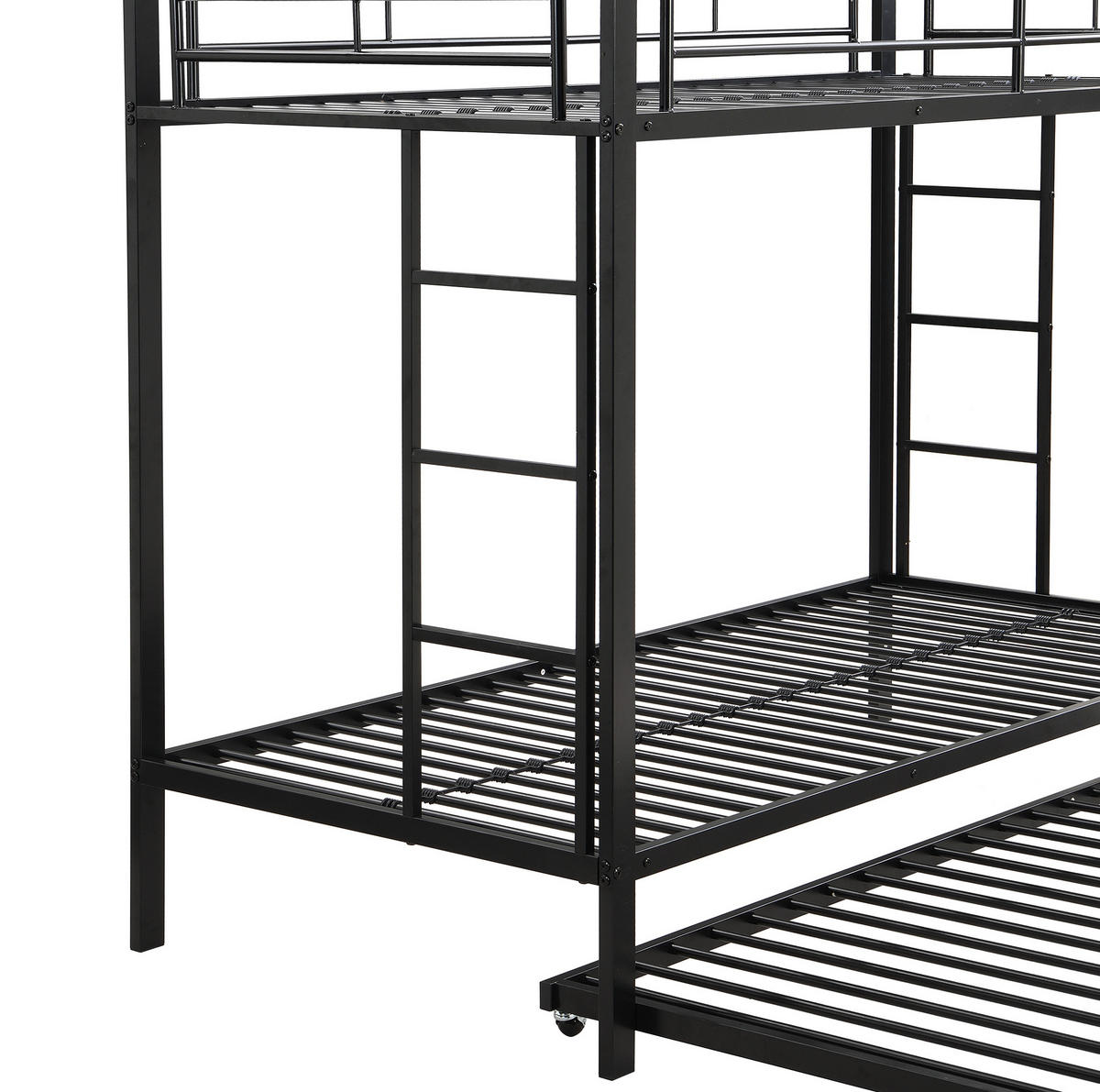 ETAGENBETT 90/200 cm in Schwarz aus Metall mit Ausziehbett und hohem Sicherheitsgeländer - Schwarz, Metall (90/200cm) - OKMYHOME