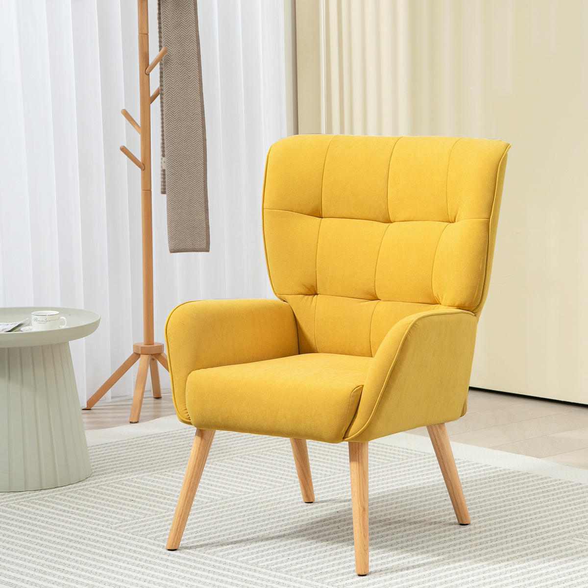 SESSEL Wohnzimmer Loungesessel Relaxsessel mit Holzbeine, Samtoptik Gelb - Gelb, Textil (66/100/75cm) - HOMCOM