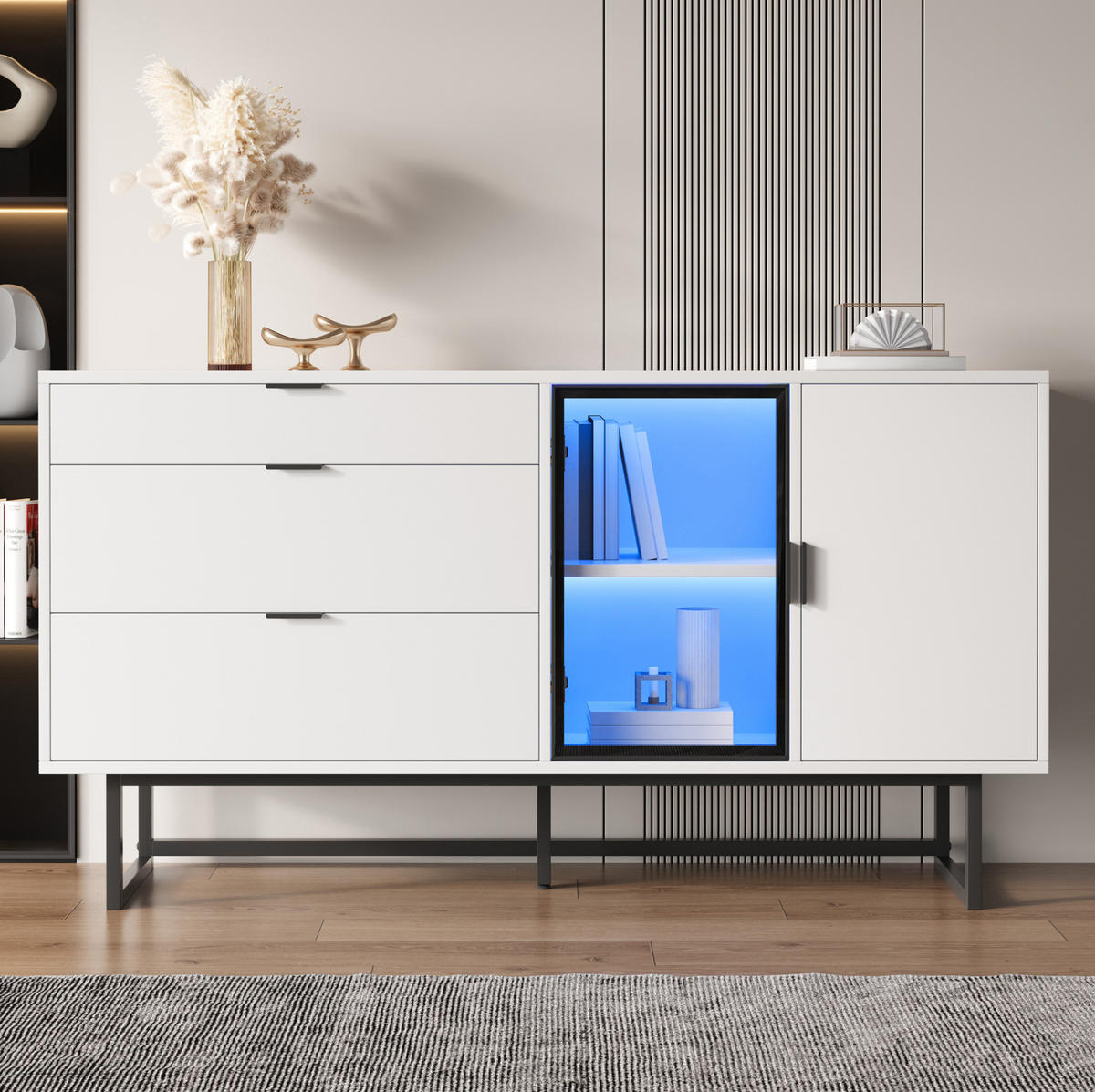 SIDEBOARD 160/36/78 cm Weiß aus MDF mit LED-Beleuchtung - Weiß, Holzwerkstoff (36/78/160cm) - OKMYHOME