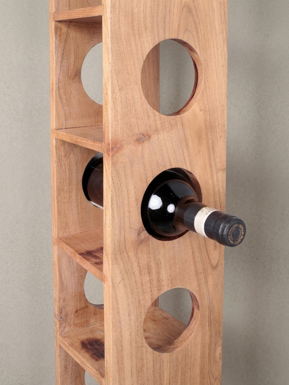 WEINREGAL Massivholz mit 5 Fächern Wandmontage Edelholz-Optik, Beige 70 cm - Beige, Holz (15/70/15cm) - KADIMA DESIGN