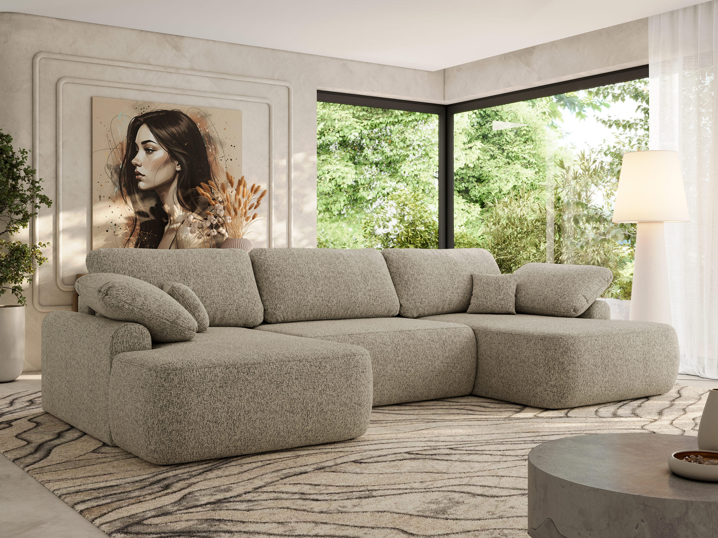 WOHNLANDSCHAFT CUBO U Dunkelbeige Struktur - Ecru/Beige, Kunststoff/Textil (370/100/187cm) - MKS