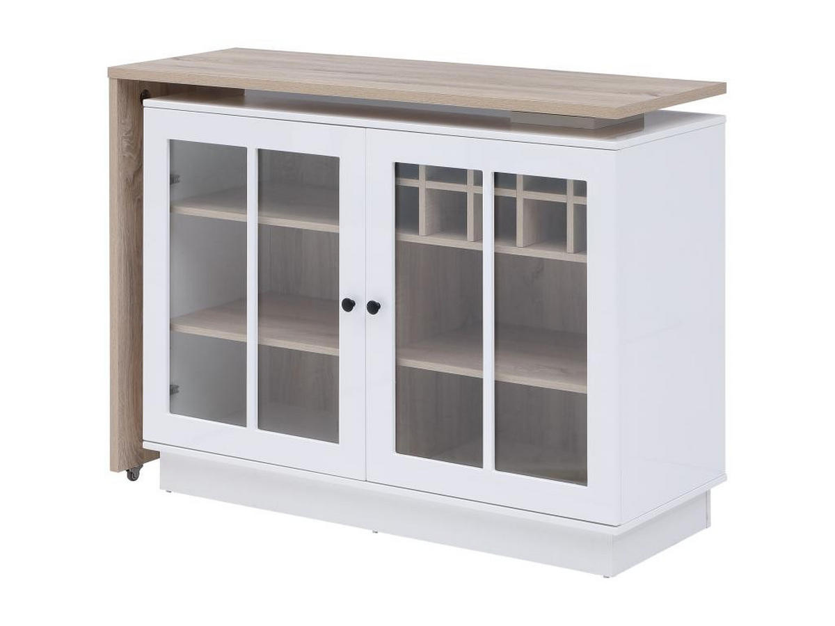 BARTISCH drehbar mit Stauraum - Weiß & Holzfarben - ARAMETA - Naturfarben, Glas (45/95/245cm) - Vente-Unique