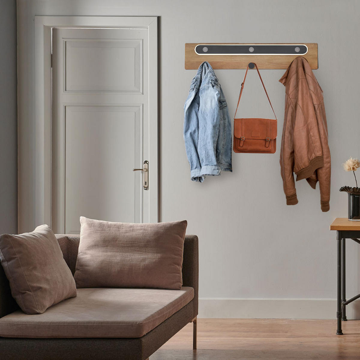 LED WANDLEUCHTE Metall Braun mit 3 Kleiderhaken - Braun, Metall (65/13/65cm) - Globo Lighting