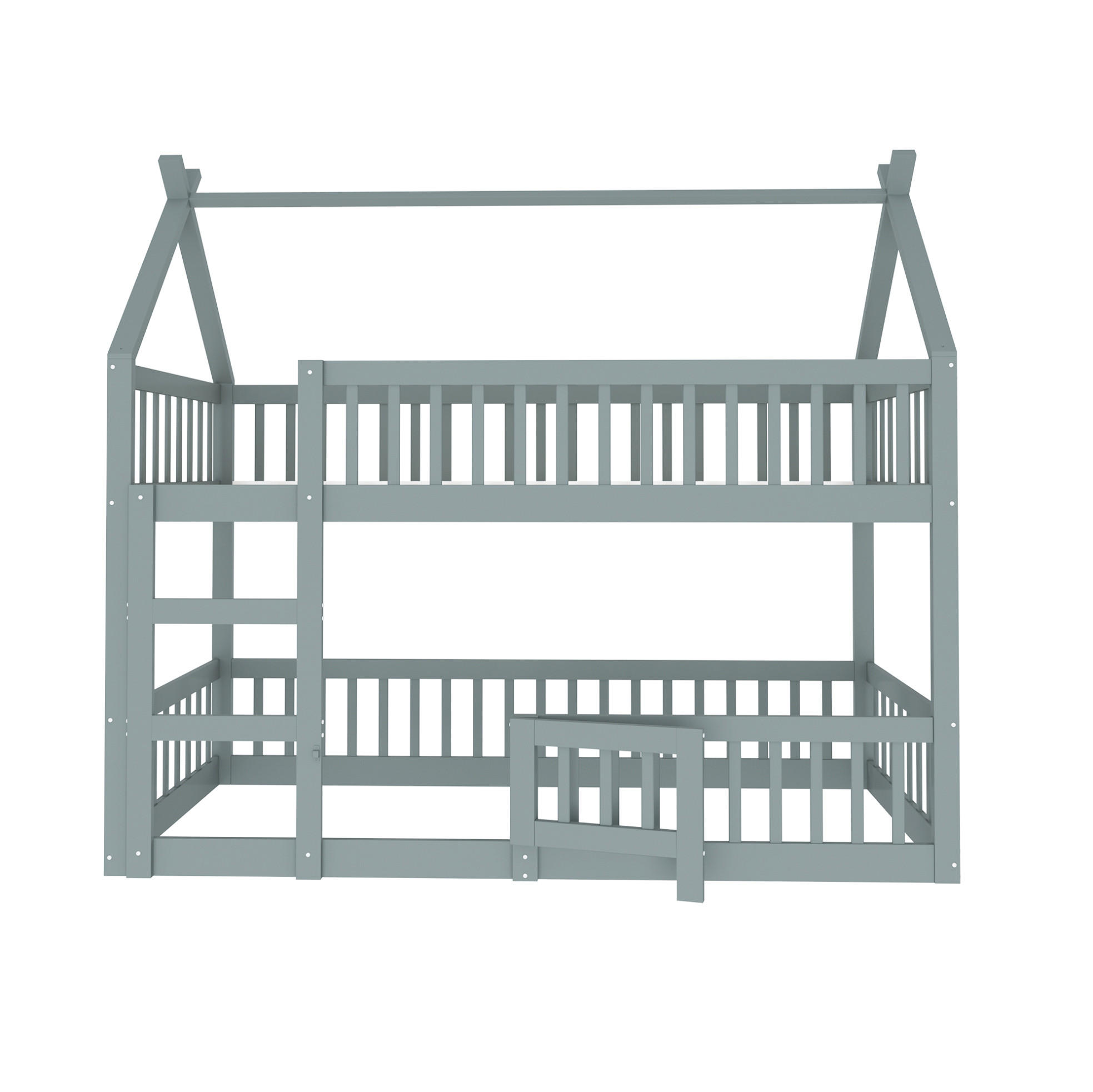 HAUSBETT 90/200 cm aus Holz mit Treppe und Rausfallschutz in Grau - Grau, Holz (90/200cm) - BEAOK
