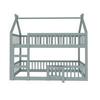 HAUSBETT 90/200 cm aus Holz mit Treppe und Rausfallschutz in Grau - Grau, Holz (90/200cm) - BEAOK