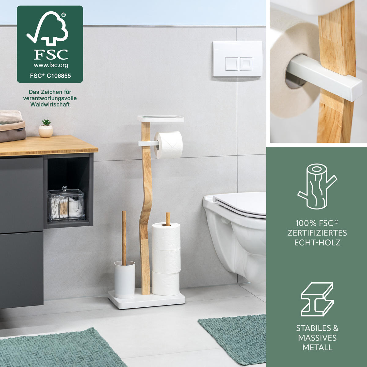 STAND-WC-GARNITUR 4IN1, weiß - Weiß, Holz (30/80/20cm) - eluno