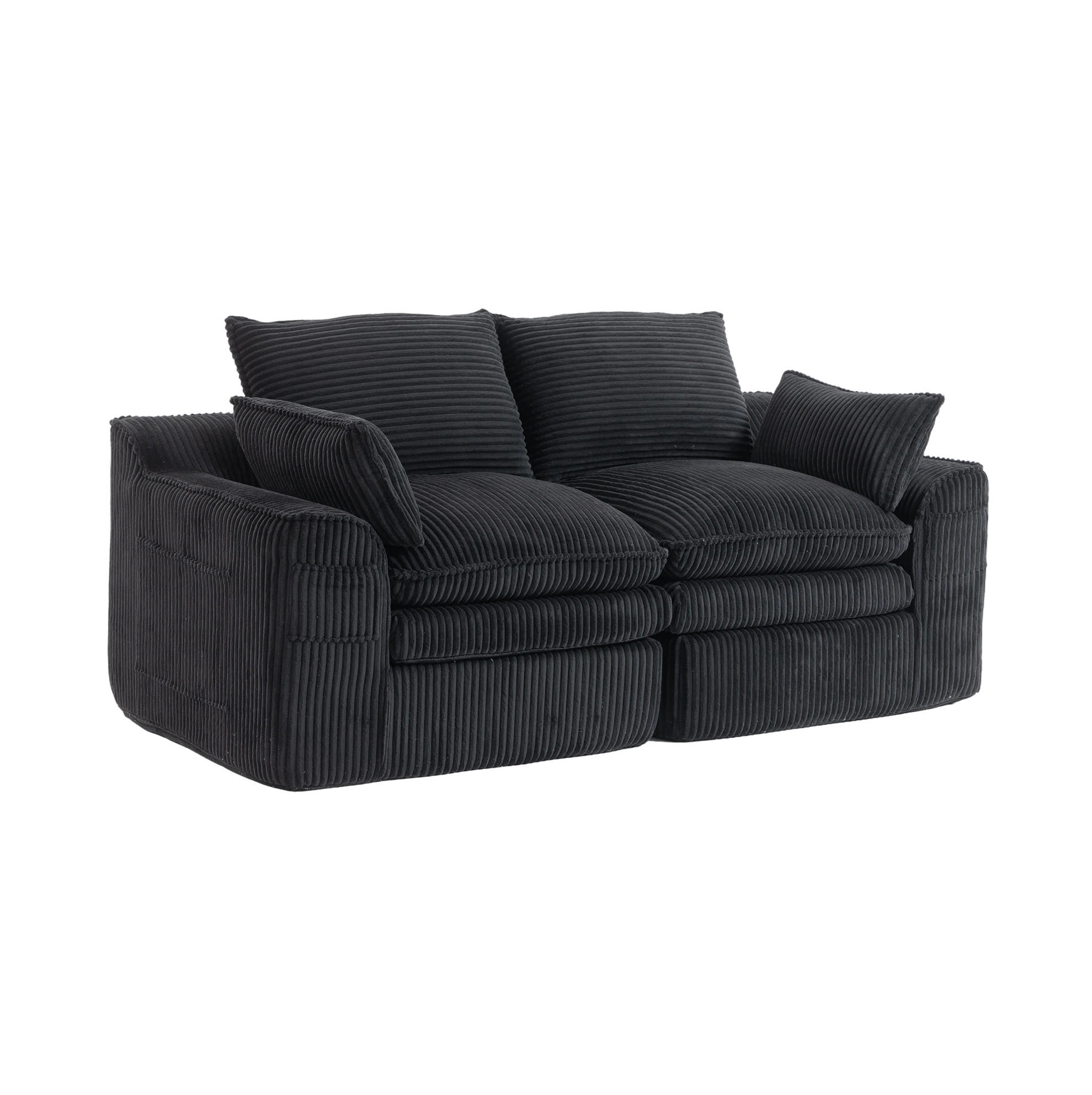 2-SITZER-SOFA 191/94/85 cm mit Seitentaschen und Kissen, Cordbezug und Federkern, Schwarz - Schwarz, Textil (191/85/94cm) - Redom