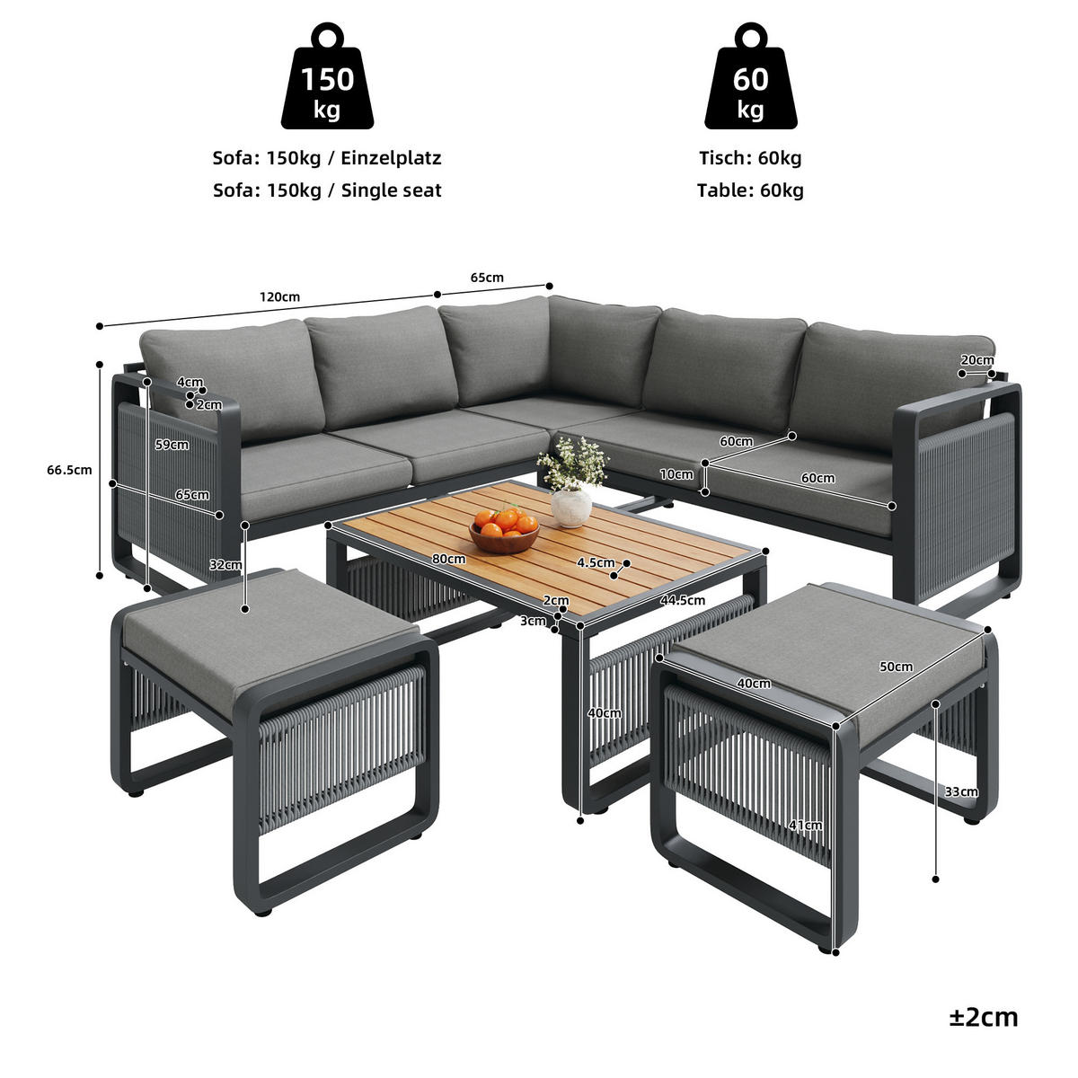 GARTEN LOUNGESESSEL SET Grau - Grau, Metall - ComfortXL
