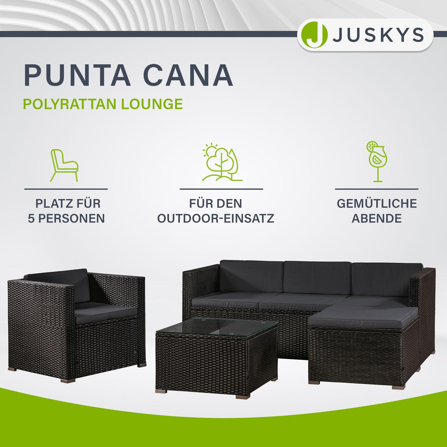 LOUNGEGARNITUR Punta Cana 4-tlg. - Dunkelgrau/Schwarz, Kunststoff - Juskys