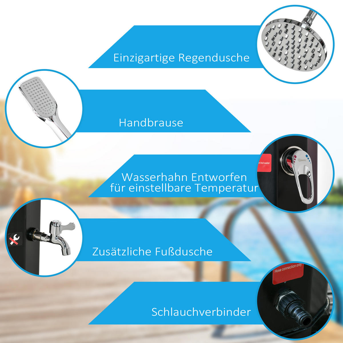 SOLARDUSCHE, Schwarz, kunststoff, ABS - Schwarz, Kunststoff (14.5/216/14.5cm) - Outsunny