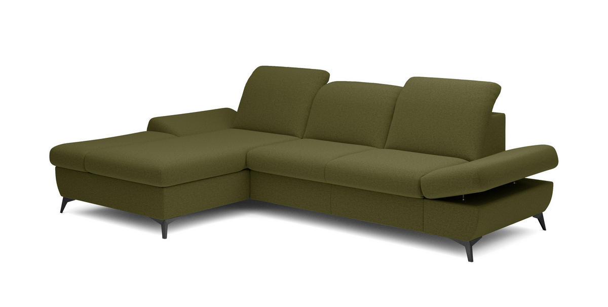 ECKSOFA FELICE L-S Grün Geflochtener Stoff mit Schlaffunktion - Grün, Holz (284/166cm) - MASSENO