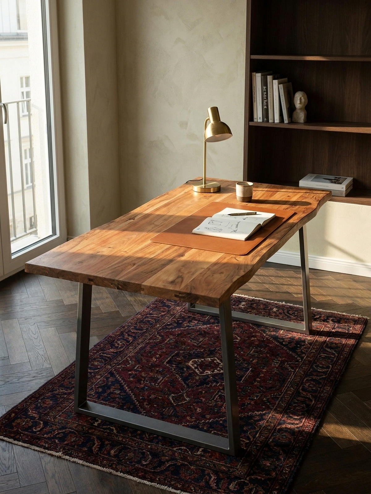 SCHREIBTISCH Massivholz Baumkante Chromgestell Handarbeit TARN, Goldbraun-Chrom 120x60x76 cm - Chromfarben/Braun, Holz/Metall (60/120/76cm) - KADIMA DESIGN