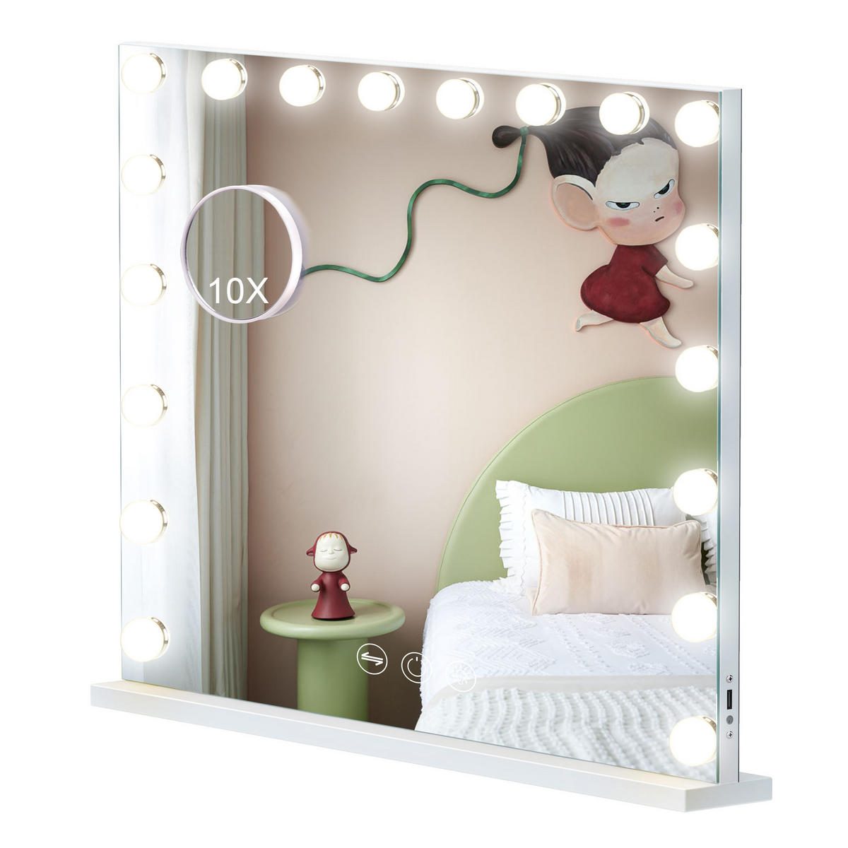 SCHMINKSPIEGEL mit LED-Beleuchtung weiß 80/58 cm - Weiß, Metall (80/58/3cm) - VANITII