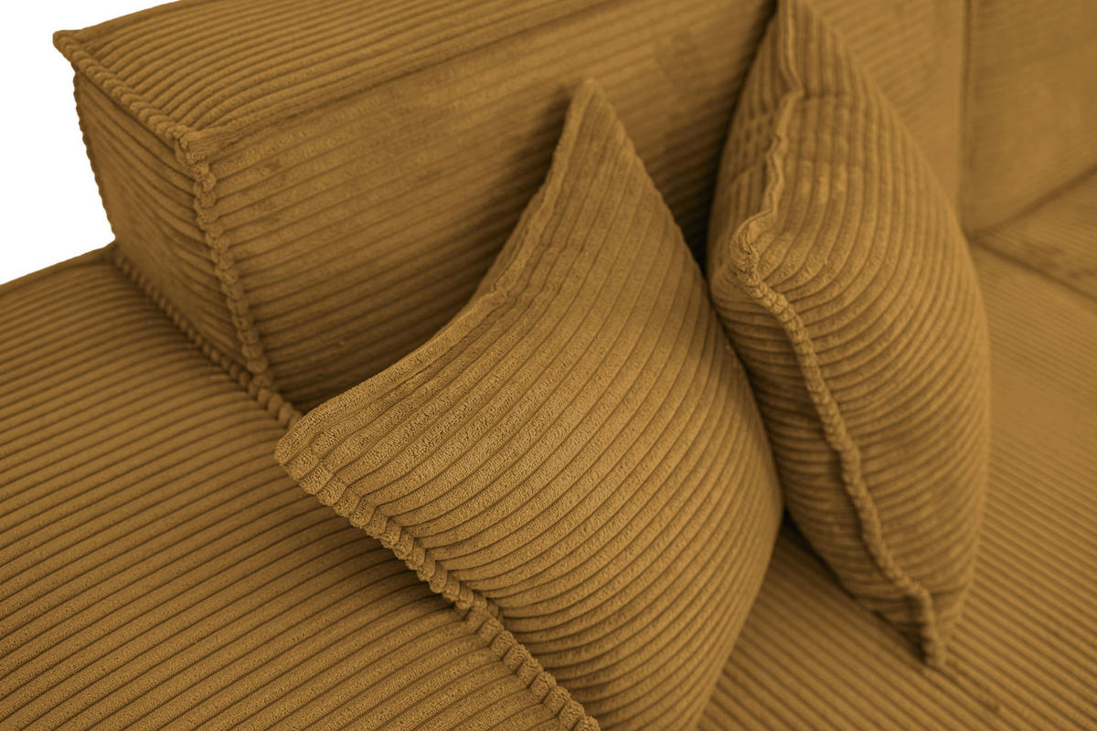 ECKSOFA Hana Loft 3-Sitzer Ecke Links, Cordstoff Chenille, Senf 241/80/168 cm - Dunkelgelb/Schwarz, Textil/Metall (241/168cm) - WFL GROUP